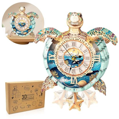 3D Puzzles for Adults Wooden Sea Turtle Clock Puzzle Adult Crafts - color: Turtle Clock