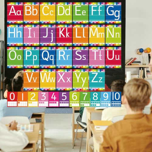 37 Pcs Bright ABC Alphabet for Classroom Boho ABC Posters and 0-10 Number Cards Boho Rainbow Bulletin Board Letters Number Line for Bright Classroom (Bright ABC) - color: Bright Abc