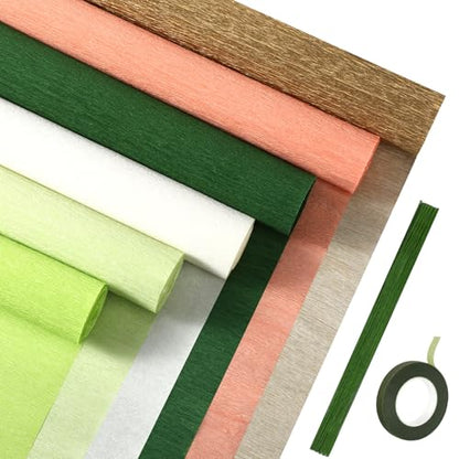 Gersoniel 57 Pcs Crepe Paper DIY Kit for Flower Making, Green and Gold - color: Green and Gold