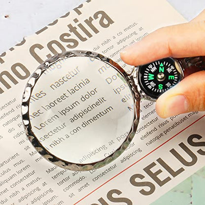 Magnifying Glass Necklace,Jiulory 10x Compass Magnifying Glass Pendant with Mini Compass,Magnifier Necklace Elderly Care Accessory Kids Hiking Camping Magnifier