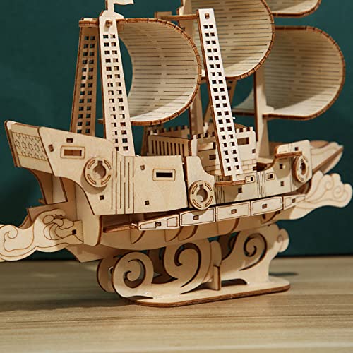 3D Wooden Sailboat Puzzle for Adults Wood Block Puzzle-Model Building Kit-Gift for Birthday/Father's Day