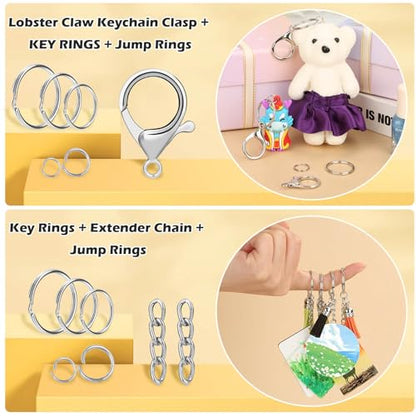 PAXCOO 300PCS Keychain Making Kit, Keychain Craft Supplies Including Key Chain Clips, Lanyard Snap Hooks, Key Rings and Jump Rings for Key Chain Making, Purse Making, Lanyard Making - color: Silver