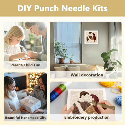 Doodlream Embracing Lovers DIY Punch Needle Embroidery Kit for Adult Beginner, 9.4" Valentine's Day Punch Stitching Craft Set for Starter with Frame,Fabric Pattern,Threader, Yarn, Pinch Needle - color: Embracing Lovers