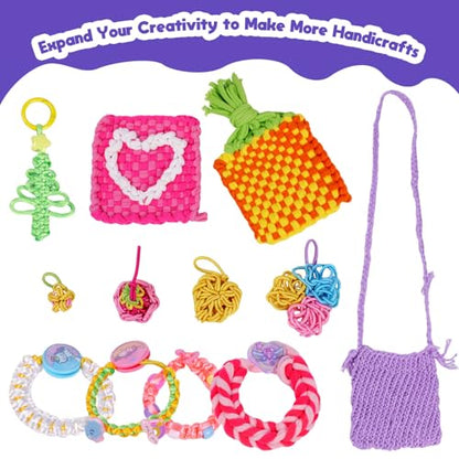 Souroyea Weaving Loom Kit Toys, 6-in-1 Friendship Bracelet Craft Making Kits for Kids, Gifts for Girls Ages 5 6 7 8-12, Easy Potholder Loom Knitting Activity for Beginners - color: Purple
