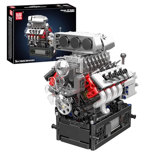 Mould King 10225 V8 Engine Model Kit that Works - Car Engine Building Blocks Kit with Battery, STEM Mechanic Engineering Construction Set, Collection Model Gift for Adults(855 PCS)