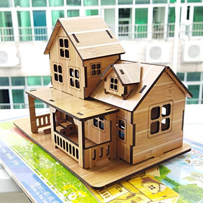 3D Wooden Puzzles for Adults Wooden Building Model, 3D House Model Kits for Adults, Log Cabin Model Kits