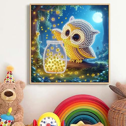 JATOK Diamond Art Kits for Adults, Cute Owl, Special-Shaped Gems - color: Magenta
