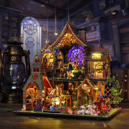 Plustopoy DIY Miniature House Kit,Tiny House Model Kit Dollhouse with Light & Tools, DIY Wooden Dollhouse Miniature Kit for Adults and Teens, Creative Craft Magic House Kit, Home Decor(Magic Spirit) - style: Magic Spirit