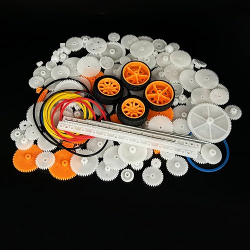 150PCS Plastic Gear Kit Toy Wheel with Shaft Axles Rubber Band Small Gear Set for Motor RC Car Truck Helicopter Robot DIY Model Building Parts (150)