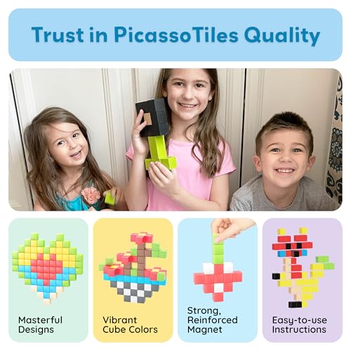 PicassoTiles 60pc Magnetic Puzzle Cube Building Set 1 Inch 3D Blocks STEM Construction Toy for Toddlers Kids Boys Girls Age 3+ Montessori Learning Travel Sensory Gift with Educational Idea Book PMC60 - style: 60 Pieces 1"