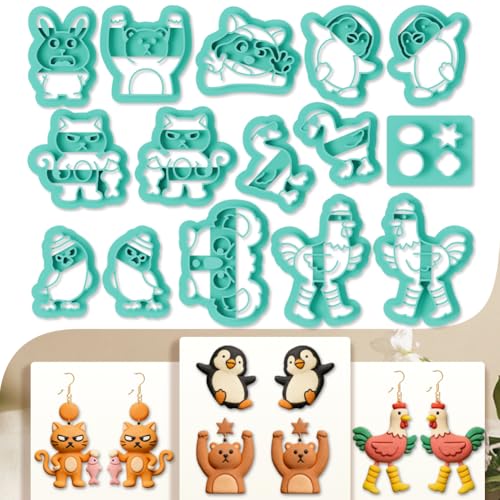 15Pcs Animal Polymer Clay Cutters Rabbit Duck Polymer Cutter for Clay Earrings Making Festival Jewelry DIY - color: Funny Animal