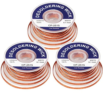 Solder Wicks braid，Solder Sucker，10ft Length 3 Pieces No-Clean Desoldering Braided Wicks. Solder Removal Tool，Desoldering Wick Used to Remove the Solder and Disassemble Electrical Components - style: 3pcs