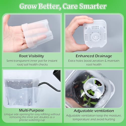24 Pack 2.5" Self Watering Seed Starter Pots for Plant Propagation Cuttings - color: Transparent 24 Pack
