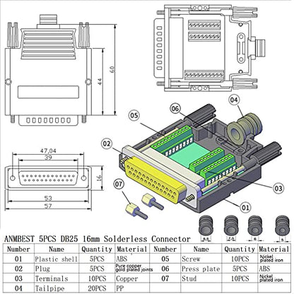 DB25 Solderless Connector, 10PCS Set, Includes 5 Male & 5 Female, 16mm Thin, RS232 Serial Port Adapter Breakout Board, for Tax Control Machine, Digital Camera, PLC etc. - style: 5PCS Male+5PCS Female