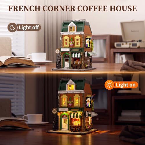 French Cafe Bakery Lighting Building Set Modular House for Adult 1513 PCS - size: French Corner Cafe