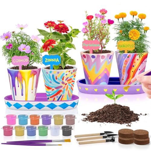 LAOESE 4 Set Paint & Plant Flower Gardening Kit, Gifts for Girls Ages 8-12