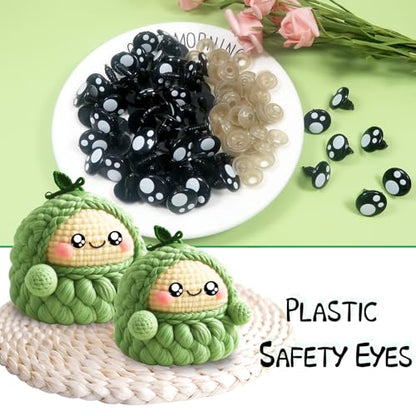 TOAOB 320pcs Plastic Safety Eyes with Washers Black Craft Eyes 18mm Stuffed Animals Eyes Oval Craft Doll Eyes for DIY Amigurumis Crochet Animals Making - size: 18mm
