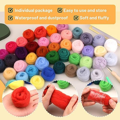 SOCNITC 45 Colors Needle Felting Kits Needle Felting Supplies with Tools - color: 45 Colors