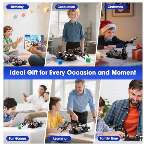 4DOF Robotic Arm Kit for Kids Compatible with Arduino IDE, Programming ESP32 Smart Robot Arm Building Kit STEM Educational Desktop Toy with Joystick and Web App Control for Children Ages 8+ and Adults