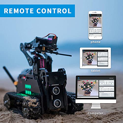 DIY Robot Model Kit for Raspberry Pi 4/3 Model B+/B WiFi Wireless Smart Robot Car Kit with 4-DOF Robotic Arm/OpenCV Target Tracking/Video Transmission Rasptank Robotic Kit with PDF