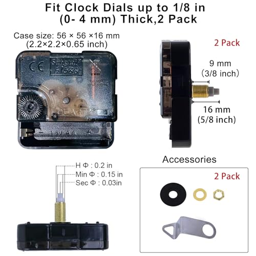 EMOON 2 Pack Non Ticking Clock Mechanism with 4 Pack Clock Hands, Clock Movement Motor Kit for Clock Repair, Replacement and Custom Clock (Total Shaft Length 5/8 in) - size: Total Shaft Length 5/8 in