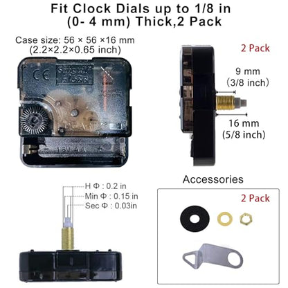 EMOON 2 Pack Non Ticking Clock Mechanism with 4 Pack Clock Hands, Clock Movement Motor Kit for Clock Repair, Replacement and Custom Clock (Total Shaft Length 5/8 in) - size: Total Shaft Length 5/8 in