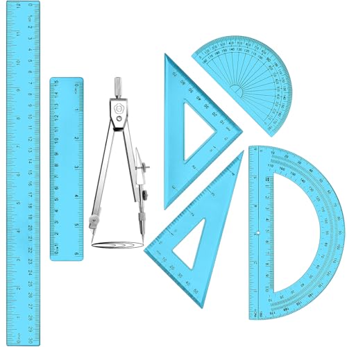 Zonon 7 Pcs Geometry Set with Drawing Compas, 6&4 Inch Protractors, Blue - color: Blue