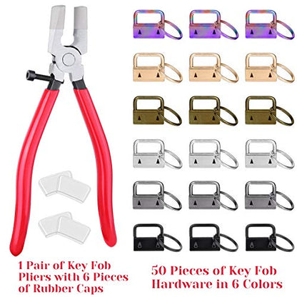 shynek Key Fob Hardware, 50PCS 1 Inch Lanyard Keychain Hardware with Key Fob Pliers Tool for Keychain and Wristlet Clamp Hardware Supplies - color: Multicolor