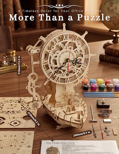 3D Wooden Puzzle for Adults, DIY Mechanical Gear Clock Wooden Clock Model Kit, Nautical Wooden Clock Decor Gift