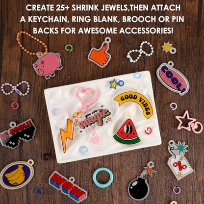 Grabie Shrink Art Craft Kit of 25+ Shapes, Markers & Charms, Retro Vibes - color: Retro Vibes - Beginner Friendly