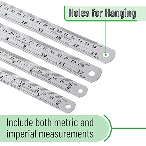 Mr. Pen- Metal Straight Edge Ruler, 6 pcs, 6", 8", 10", 12", 14", 16" - color: Silver, size: 6, 8, 10, 12, 14, 16 inch