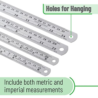 Mr. Pen- Metal Straight Edge Ruler, 6 pcs, 6", 8", 10", 12", 14", 16" - color: Silver, size: 6, 8, 10, 12, 14, 16 inch