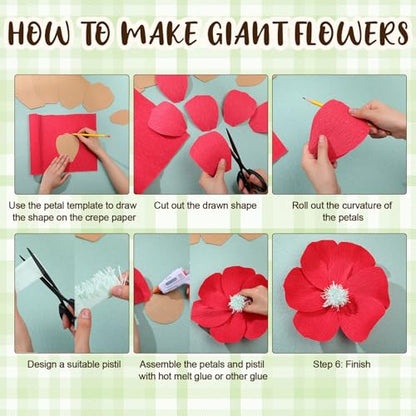 Marspark 142 Pcs Crepe Paper Flower DIY Set Template Wire, Pink and Brown - color: Pink and Brown