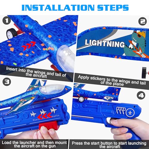 LJZJ 3pk LED Foam Plane Launcher, 2 Modes Outdoor Toy Gift Boys Girls 3+ - size: 3 Planes (1 Launcher)