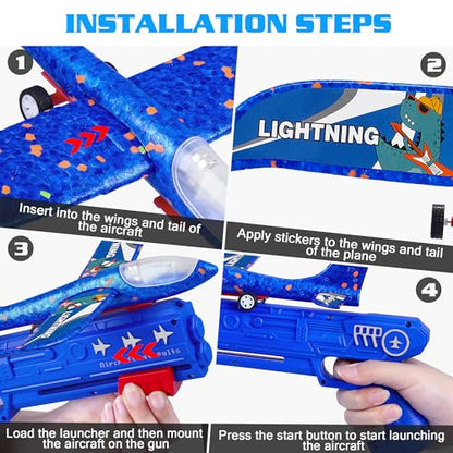 LJZJ 6 Pack LED Foam Plane Launcher, 2 Modes Outdoor Toy Gift Boys Girls 4+ - size: 6 Planes (2 Launchers)