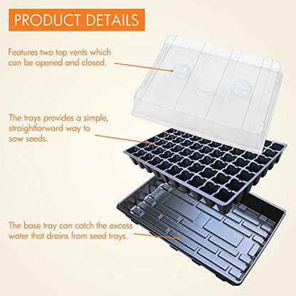 Gardzen Seed Starter Tray, 5 Pack Smiling Face Plant Germination Trays with Total 350-Cell, Seed Starter Kit with Humidity Vented Domes and Bases for Starting Vegetable Flower Herb Seeds 18" x 14" - size: 70-Cell White Eyes 5-Pack