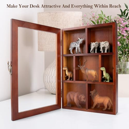 Adjustable Rock Collection Box, Wood Crystal Display Case for Gemstone - color: Brown