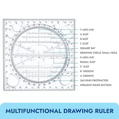 4 Pcs Multifunctional Geometric Ruler,Math Measuring Rulers for Drawing and Art,Metric Ruler Drawing Tool for School Office Supplies and Build