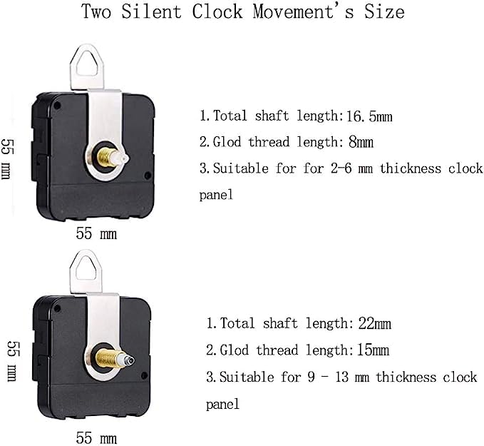 2 Pieces Silent Clock Movement Mechanism Long and Short Shaft with 6 Different Pairs of Hands DIY Clock Repair Parts Motor Replacemen - color: Gold