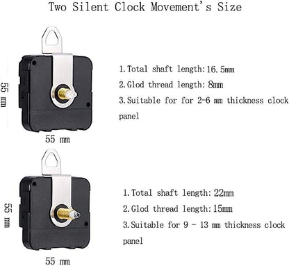 2 Pieces Silent Clock Movement Mechanism Long and Short Shaft with 6 Different Pairs of Hands DIY Clock Repair Parts Motor Replacemen - color: Gold