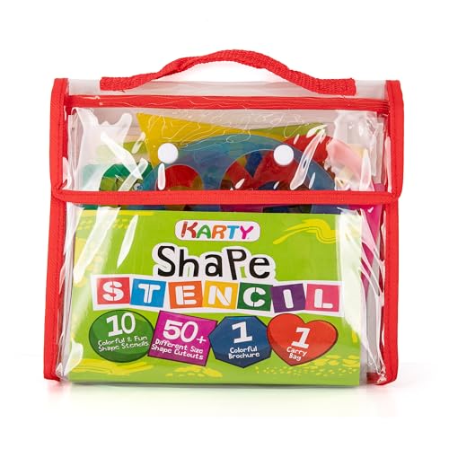 Karty Thick Shape Stencil Set with Case, 10pcs Sturdy Plastic Drawing Templates for Kids, Teacher Classroom Supplies and Preschool Arts & Crafts, Colorful Learning Kit for Toddlers Ages 4+