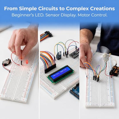 830-Point Solderless Breadboard Electronics Starter Kit Includes 140 Jumper Wires, 65 Flexible Breadboard Cables, and 120-Piece Dupont Wire Set (M-M, M-F, F-F) for Arduino Prototyping