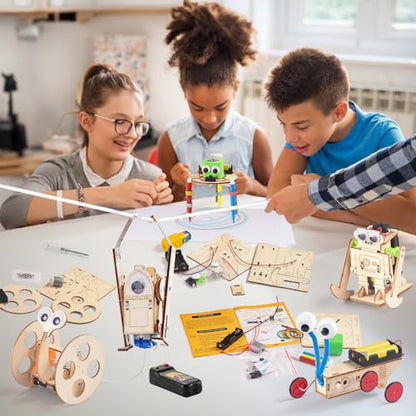 5-in-1 STEM Kit for Kids Ages 6-8 8-10, Wood Robot Building Science Kits