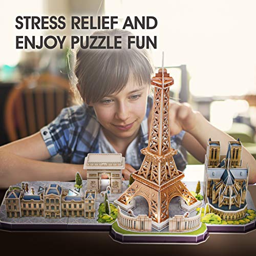 CubicFun Paris City Line LED 3D Puzzle Kit for Kids Ages 8-12 - style: 5 LED Paris Cityline
