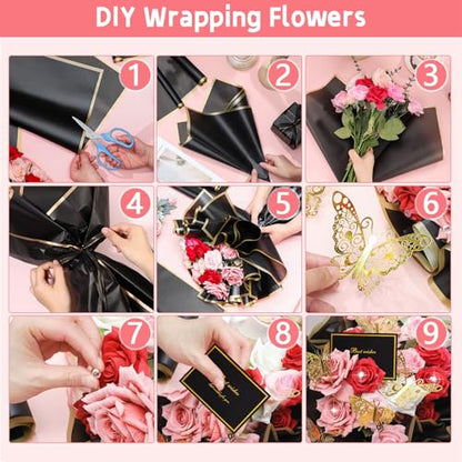 woric 93Pcs Black Flower Wrapping Paper Kits - color: Black