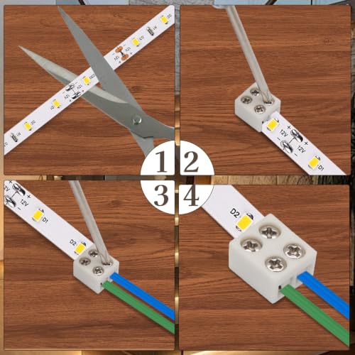 20 Pcs 2 Pin 8mm LED Strip Connector, Solderless Screw Terminal - size: 2Pin 8mm