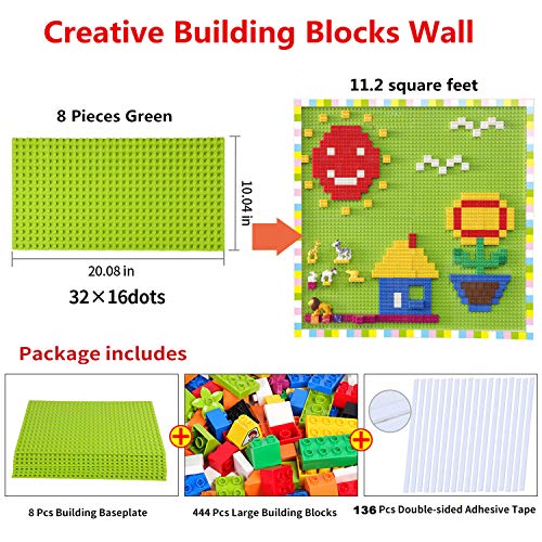 Build On Wall or Table - Customize Building Block Wall, 8 Pack (10" x 20") Self Adhesive Building Base Plate, 440 Pcs Compatible with All Major Brand Brick - Fastest Easiest DIY Fun Wall and Desk - style: 440 Pcs Building Blocks and 8 Pcs Baseplate