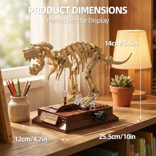 Tyrannosaurus Rex Fossil Building Block Set – Dinosaur Skeleton Model with Museum-Style Display Base