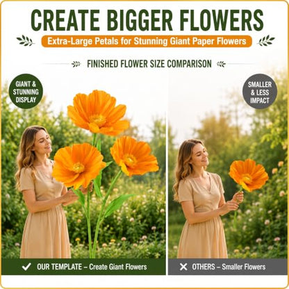 Moxweyeni 3 Pcs 5.5 ft Giant Orange Poppy Paper Flower DIY Kit with Stand - color: Orange, style: Poppy