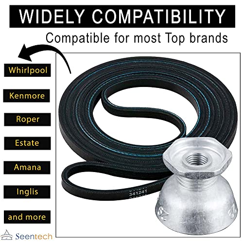 Seentech 341241 Dryer Belt & 8066184 Motor Pulley - Compatible for Whirlpool, Kenmore Dryers – Replace part number: PS11744884, W10290525, WP8066184VP, AP6011686, 8578565, W10299847, 3389627, 694871